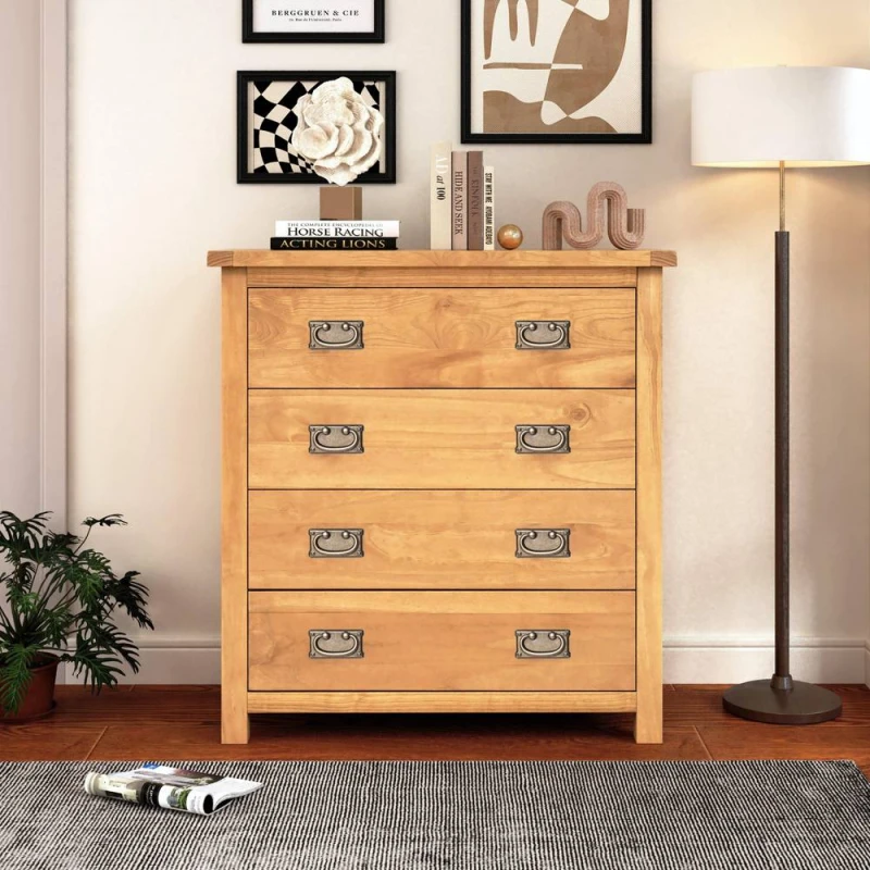 Image of Cabinet Bits Lugo 4 Drawer Chest of Drawers Bras Drop Handle in Light Brown Light Brown Unisex