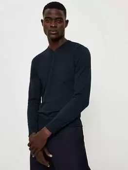 Image of Burton Menswear London Knitted Vee-neck Jumper - Navy, Size L, Men