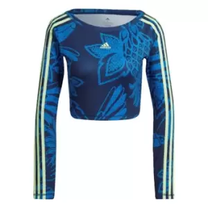 Image of adidas FARM Rio Crop Long Sleeve Sweatshirt Womens - Mystery Blue / Hi-Res Yellow