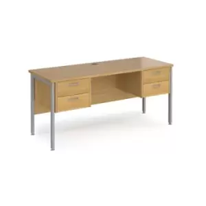 Image of Office Desk Rectangular Desk 1600mm With Double Pedestal Oak Top With Silver Frame 600mm Depth Maestro 25 MH616P22SO