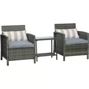Image of Outsunny - 3 PC Rattan Outdoor Cushioned Single Sofa Coffee Table, Grey