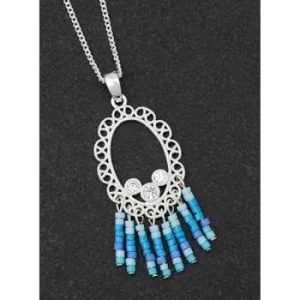 Image of Boho Chic Silver Plated Oval Beaded Necklace