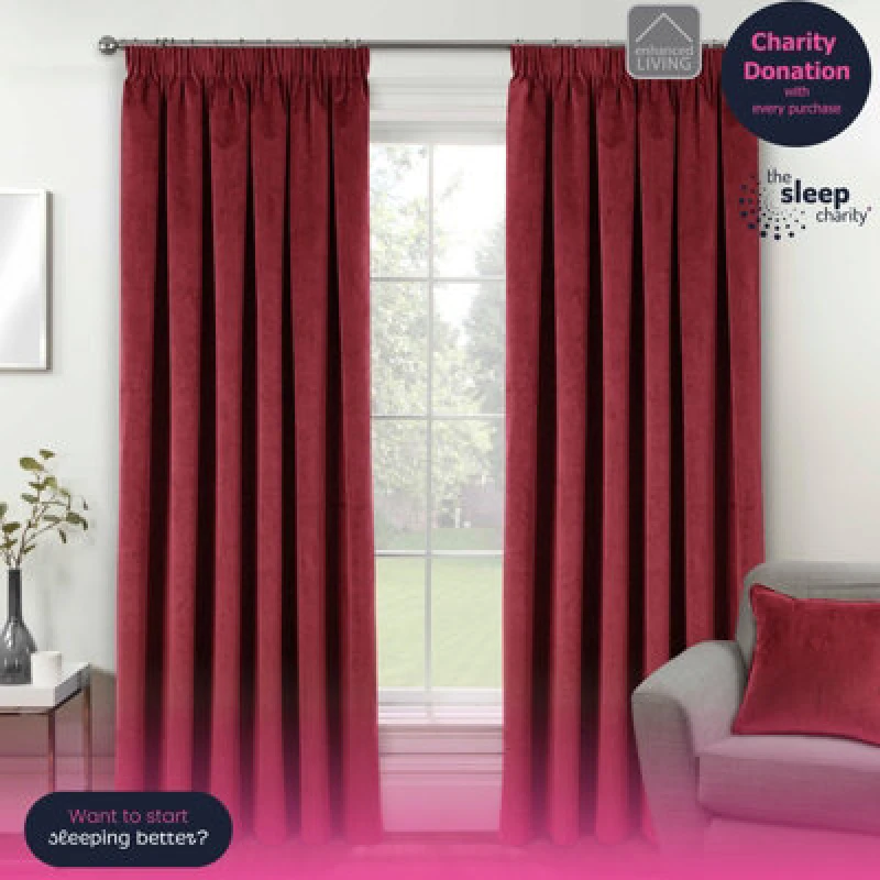 Image of Luxury Enhanced Living Red Velvet, Supersoft, 100% Blackout, Thermal Curtains With Tape Top (Pair) - 90 X 90" (229X229Cm)
