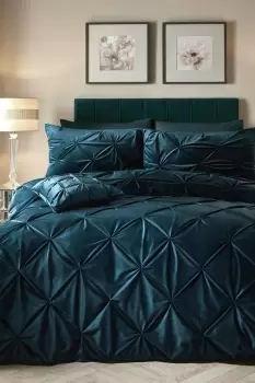 Image of 'Mira' Soft Velvet Pinch Pleated Duvet Cover Set