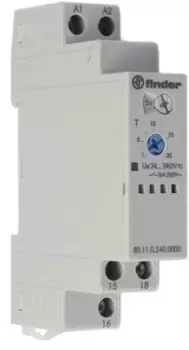 Image of Finder SPDT Timer Relay, ON Delay, 24 240V ac/dc 0.1 20 s, 0.1 20 min, 0.1 24h, DIN