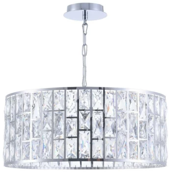 Image of Gelid Chandelier Cylindrical Pendant Chrome & Crystal, 4 Light, E27