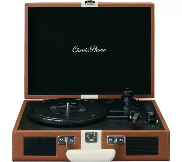 Image of LENCO Classic Phono TT-120 Portable Belt Drive Bluetooth Turntable - Brown & White,Brown