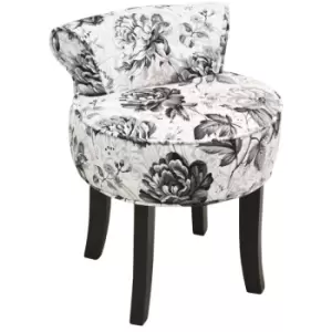 Image of BLACK ROSE - Stool / Low Back Padded Dressing Chair with Wood Legs - Black / White - Black / White
