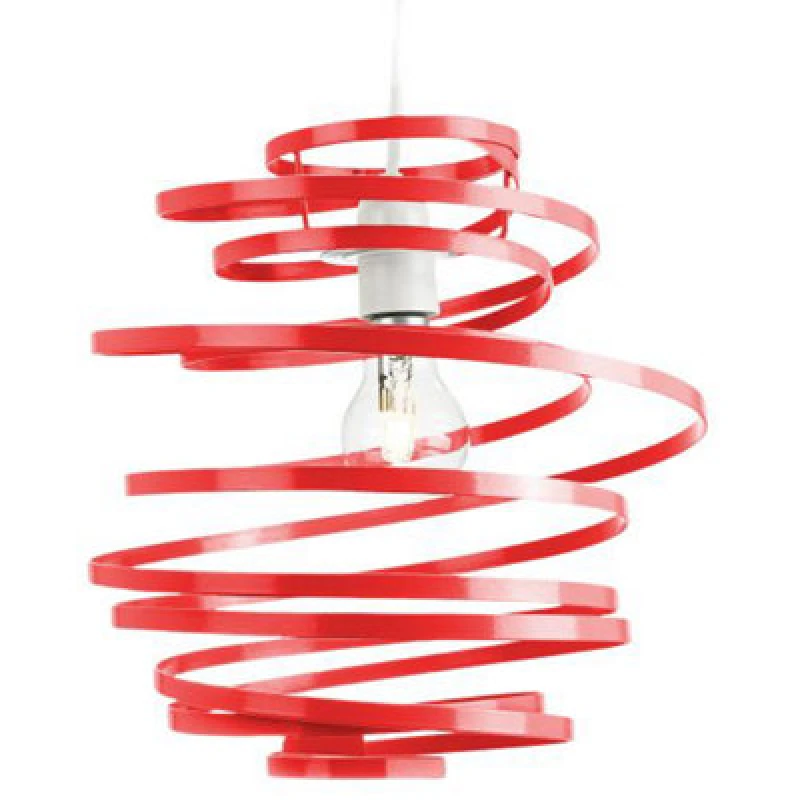 Image of Happy Homewares Contemporary Red Gloss Metal Double Ribbon Spiral Swirl Ceiling Light Pendant