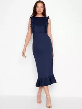 Image of Long Tall Sally Navy Frill Detail Dress, Navy, Size 20, Women