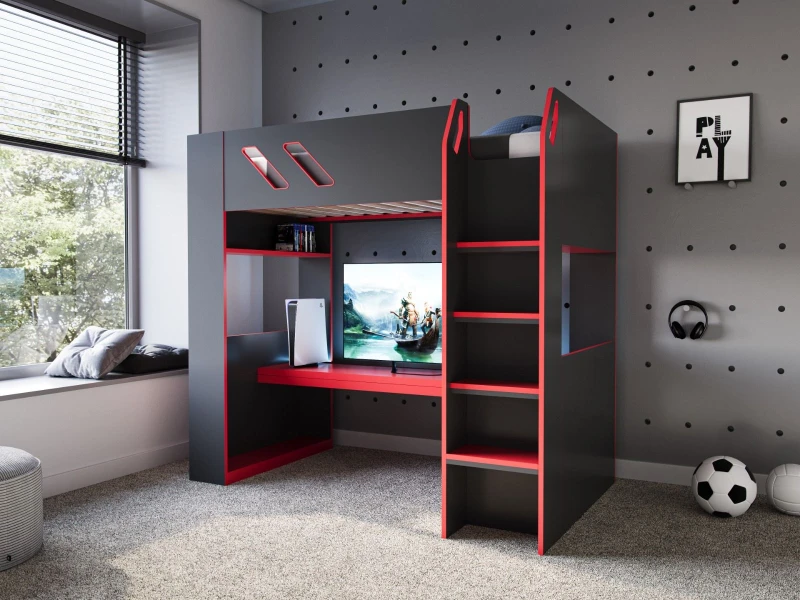 Image of Recoil Orbit Gaming High Sleeper Bed in Black Size: Single Black Unisex Single