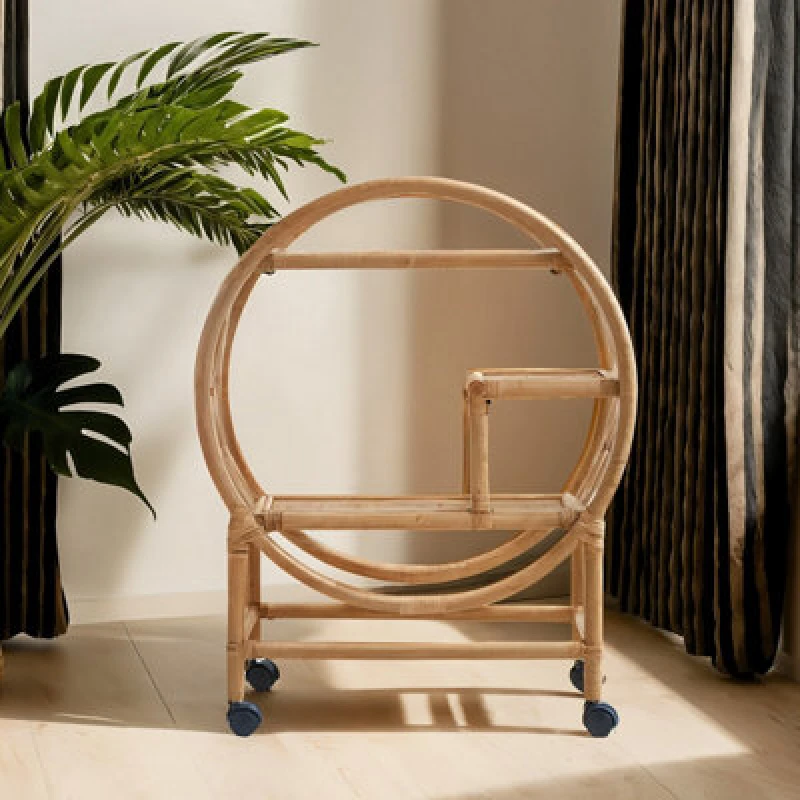 Image of Orsina Mobile Rattan Bar Trolley, Sustainable Drink Cart, Versatile Serving Trolley, Compact Rattan Drinks Trolley