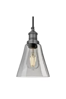 Image of Brooklyn Tinted Glass Flask Pendant, 6 Inch, Smoke Grey, Pewter Holder