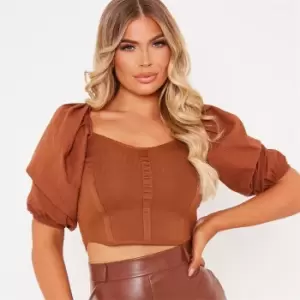 Image of I Saw It First Puff Sleeve Knitted Top - Brown