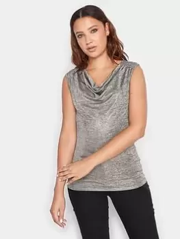 Image of Long Tall Sally Sliver Meic Sleeveless Cowl Neck Top, Silver, Size 22-24, Women