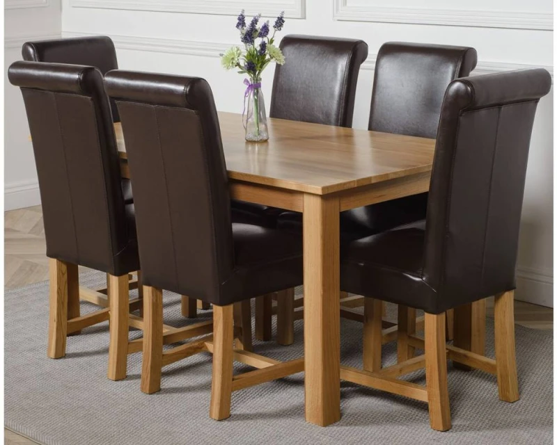 Image of Thats Furniture Oslo 150 x 90cm Medium Oak Dining Table & 6 Washington Leather Chairs in Brown Brown Unisex 150 x 90 cm