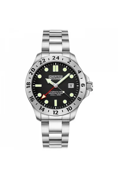 Image of Depth Charge Gmt Stainless Steel Sports Analogue Automatic Watch - D2B108A11A Black
