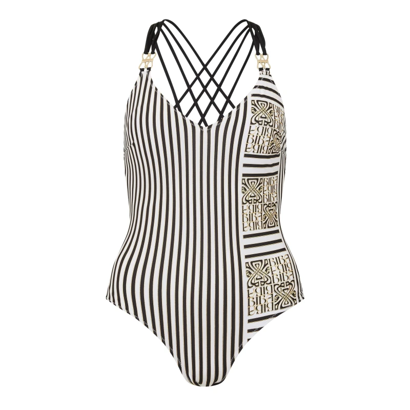 Image of Biba Womens Kayla Plunge Swimsuit Logo Stripe female 8 (XS)