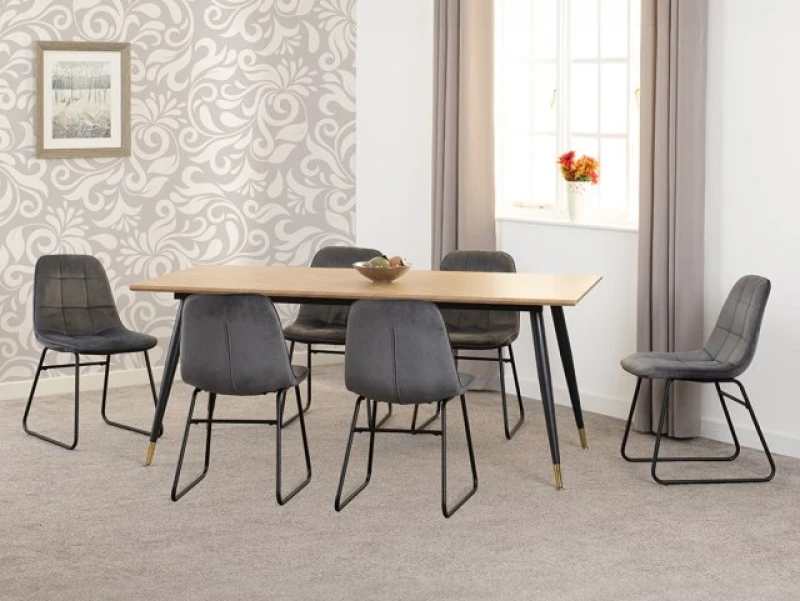 Image of Seconique Hamilton 180cm Dining Table with 6 Lukas Grey Velvet Dining Chairs