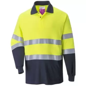 Image of Portwest FR74YNRM - sz M Flame Resistant Anti-Static Two Tone Polo Shirt workwear - Yellow/Navy - Yellow/Navy