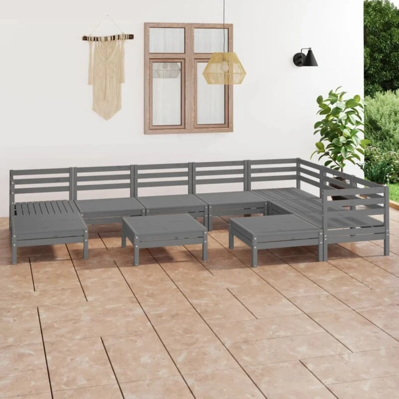 Image of VIDAXL 10 Piece Garden Lounge Set Solid Wood Pine Grey Vidaxl 8720286687864