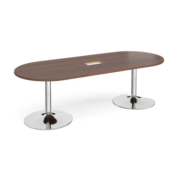 Image of Trumpet Base D - End Office Boardroom Table with Power Module Cut Out - Walnut - Chrome Base