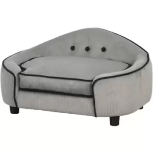 Image of Pawhut - 67cm Cordroy Dog Cat Pet Sofa Padded w/ Cushion Tub Wide Comfort Grey