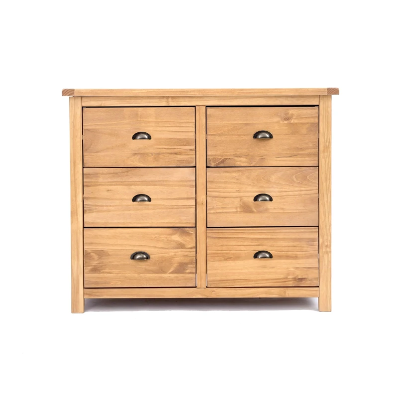 Image of Cabinet Bits Lugo 6 Drawer Chest of Drawers Brass Cup Handle in Light Brown Light Brown Unisex