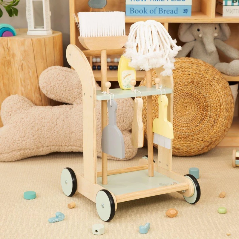 Image of Tooky Toy Wooden Cleaning Trolley Natural unisex One Size
