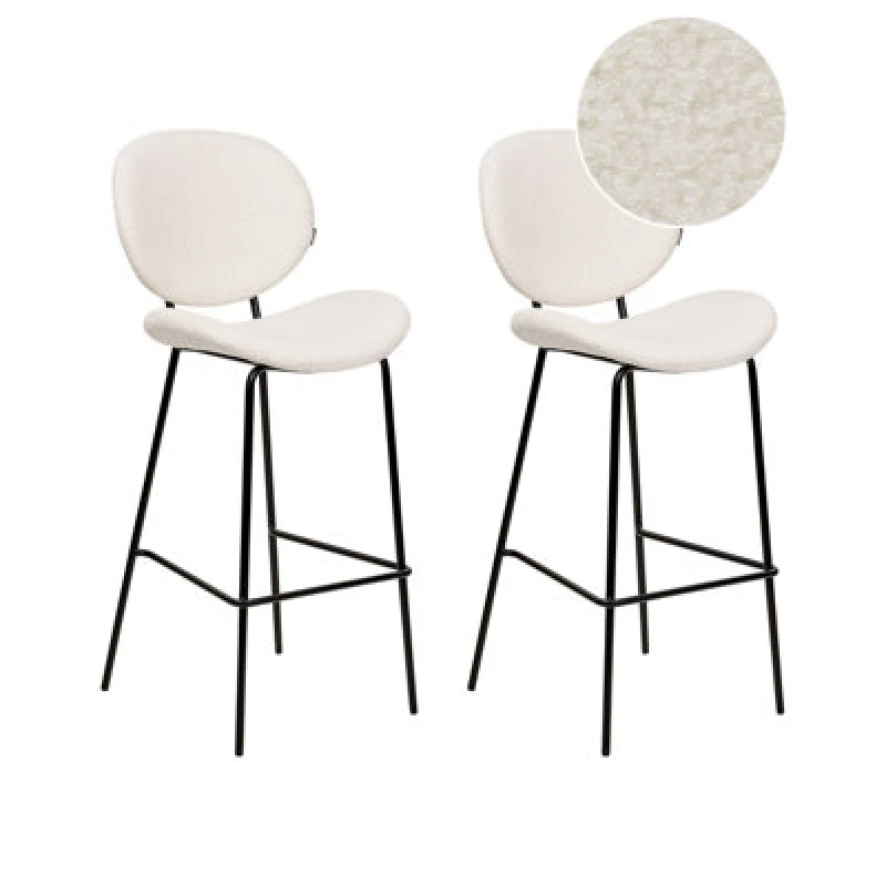 Image of Beliani Set Of 2 Bar Chairs Luana Boucle White
