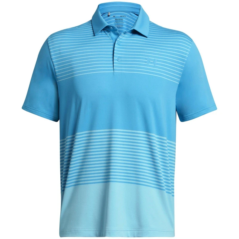 Image of Under Armour Mens Stripe Short-Sleeve Performance Polo Shirt Blue male XS