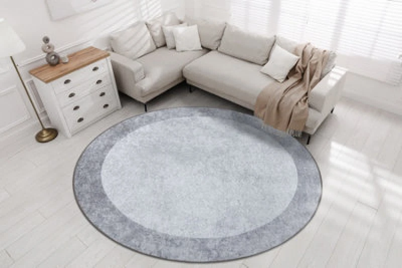 Image of RugsX Miro 51648.802 Circle Washing Carpet Marble Anti Slip - Light Grey Circle 80 Cm