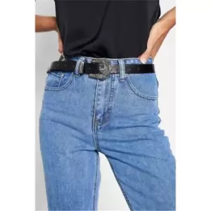 Image of I Saw It First Faux Leather Western Buckle Belt - Black