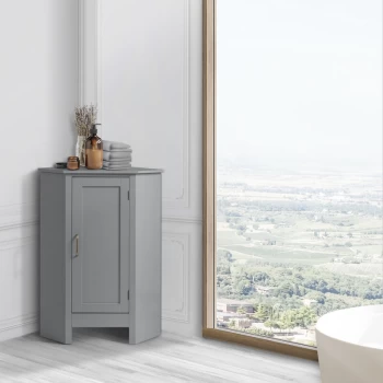 Image of Teamson Home - Wooden Bathroom Furniture Corner Floor Free Standing Cabinet with Adjustable Shelf Grey EHF-F0020 - Grey