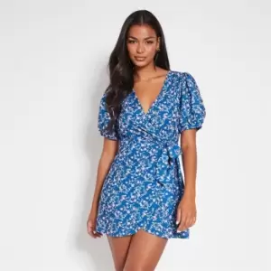 Image of I Saw It First Floral Print Wrap Front Mini Dress - Blue