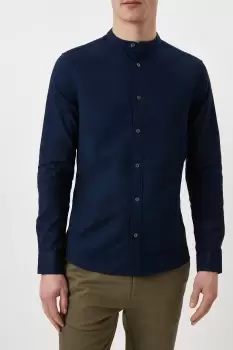 Image of Navy Skinny Fit Grandad Oxford Shirt