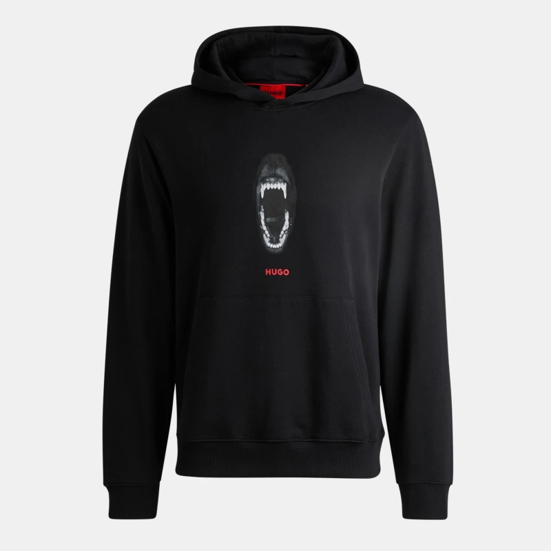 Image of HUGO Dartchon Graphic Pullover Hoodie Black M