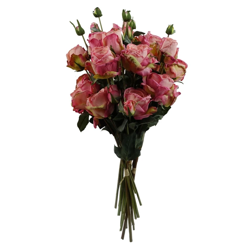 Image of Leaf 6 x 60cm Pink Rose Artificial Flower Sprays - 24 Flowers 18 Buds
