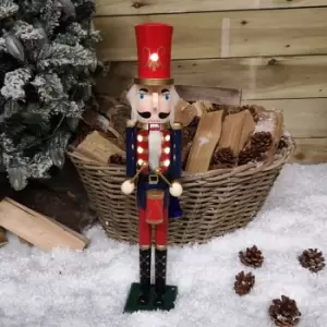 Image of 50cm LED Battery Operated Indoor Christmas Wooden Nutcracker Decoration in Blue Jacket