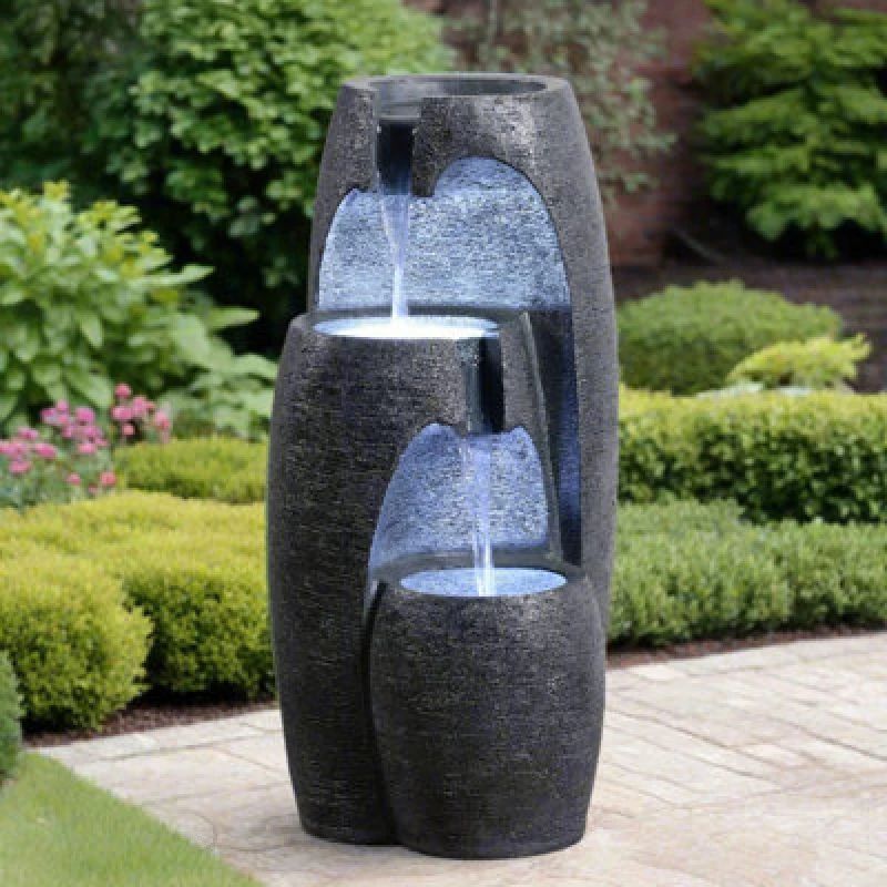 Image of Teamson Home Outdoor 28'' Modern 3 Tier Cascading Urn Fountain Yard Dcor, Black FT4224BKR-UK