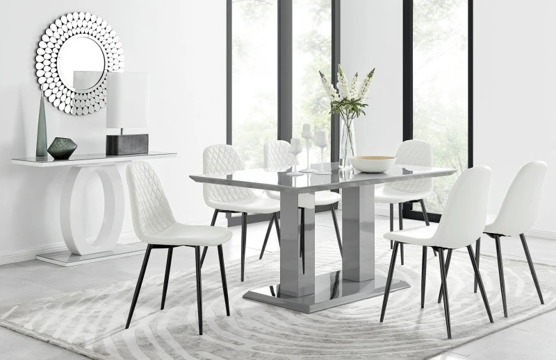 Image of FurnitureboxUK FurnitureboxUK Imperia 6 Grey Dining Table and 6 Corona Black Leg Chairs in Off White Off White One Size Unisex 5056542641565