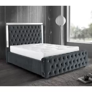 Image of Elegance Mirrored Bed King Plush Velvet Grey
