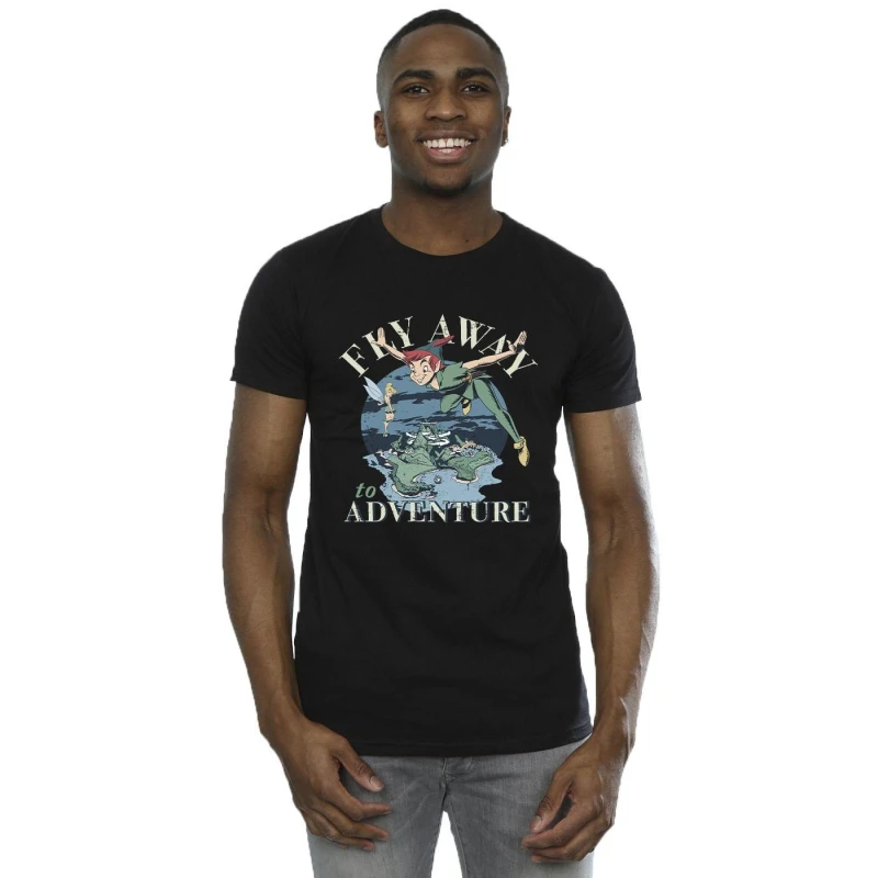 Image of Disney Men Peter Pan Fly Away To Adventure T-Shirt in Black Size: Small Black S Male 5063283214705