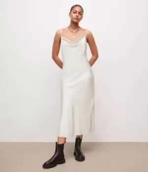 Image of AllSaints Womens Hadley Midi Dress, Arctic White, Size: 16