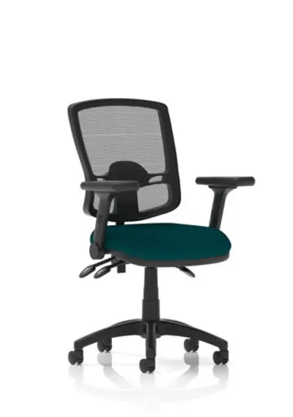 Image of Eclipse Eclipse Plus III Lever Task Operator Chair Deluxe Mesh Back With Bespoke Colour Seat In Maringa Teal with Height Adjustable and Folding Arms