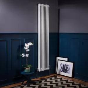 Image of WarmeHaus Traditional Cast Iron Style Radiator White Vertical Double Panel 1800x380mm