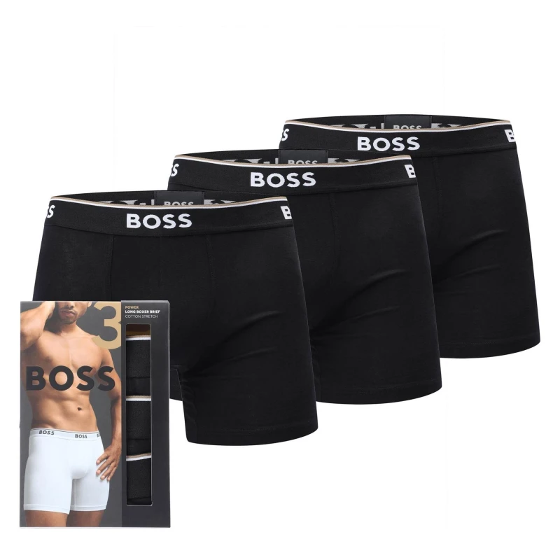Image of Boss 3 Pack of Long Stretch Cotton Boxer Briefs Black male XS