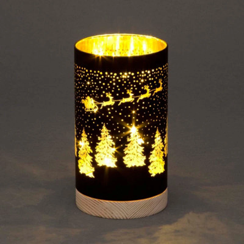 Image of Shatchi 23cm Christmas Decorated Vase Table Santa Sleigh Scene Black Black