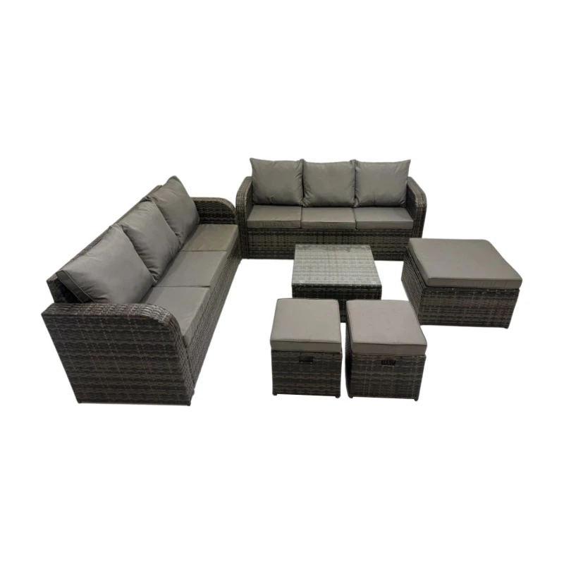 Image of Fimous Rattan Garden Outdoor Furniture Set with 3 Stools Dark Grey Mixed Dark Grey Unisex