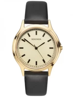Image of Sekonda Mens Champagne Dial Black Leather Strap Watch 1529